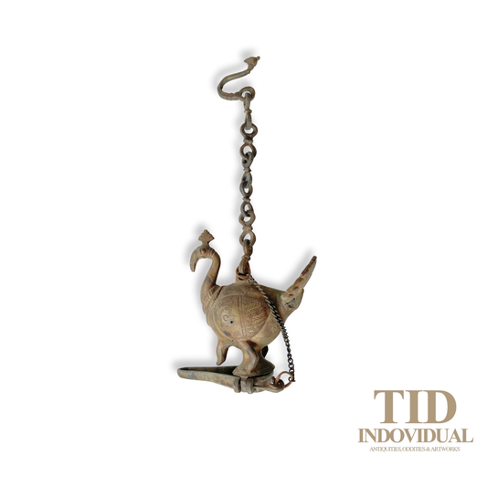 ANTIQUE DECORATIVE INDIAN ARTS BRASS DIYA- HANDICRAFT PEACOCK SOLID BRASS HANGING OIL LIGHT LAMP