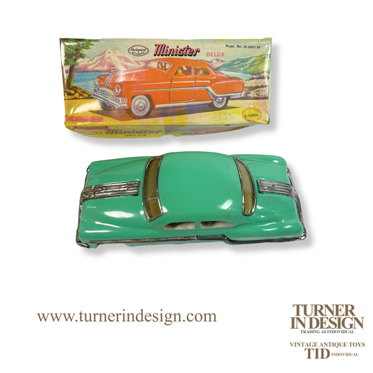 VINTAGE CLASSIC LIMITED REPRODUCTION MINISTER DELUXE MECHANICAL AND AUTOMATIC FRICTION TIN TOY CAR, MODEL OF THE 1954 PONTIAC