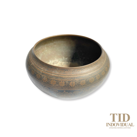 Rare Antique Niello Work Brass Planter with Red Enamel Highlights