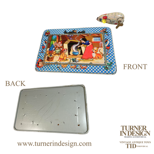 VINTAGE MECHANICAL WIND-UP TIN LITHO TOY "LUCKY MOUSE" FEATURING CLASSIC CLOCKWORK DESIGN