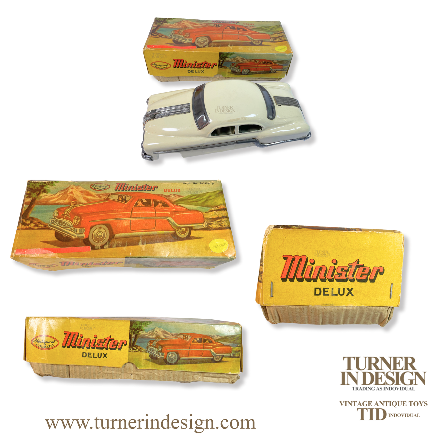 VINTAGE CLASSIC LIMITED REPRODUCTION MINISTER DELUXE MECHANICAL AND AUTOMATIC FRICTION TIN TOY CAR, MODEL OF THE 1954 PONTIAC