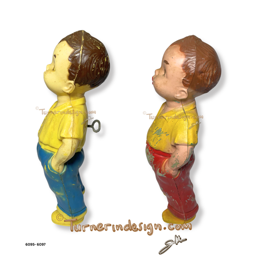 Vintage 1950s Irwin Plastics "Georgie The Whistling Boy" Toy Figures – Pair Set (Blue & Red Pants)