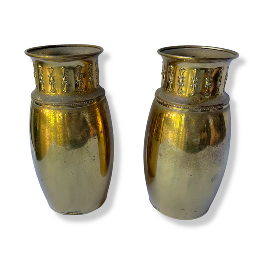 ANQTIUE ART NOUVEAU PAIR DUTCH BRASS VASES FROM HOLLAND BY KMD ROYAL AND DAALDEROP