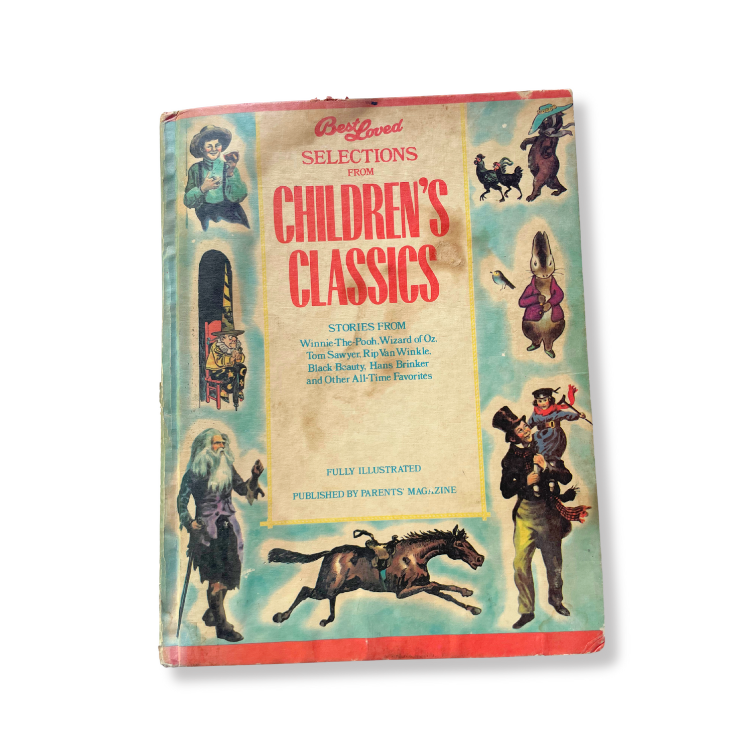 Vintage book cover titled 'Best Loved Selections from Children's Classics' with illustrations of characters and a horse.