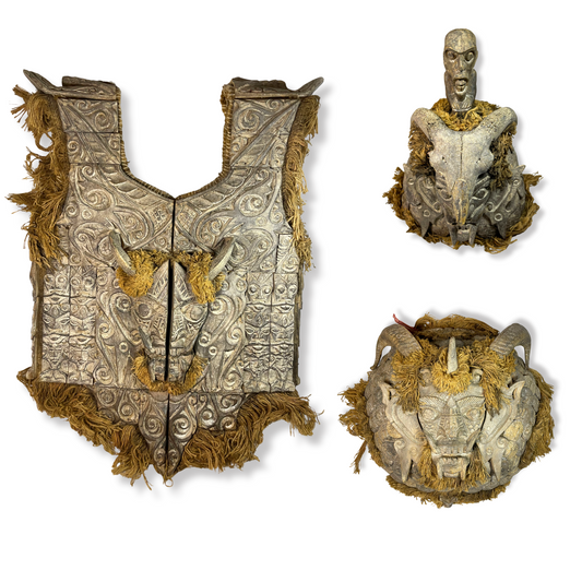 ANTIQUE COLLECTIBLES TRIBAL DAYAK BORNEO ARMOR SET-RARE ITEM
