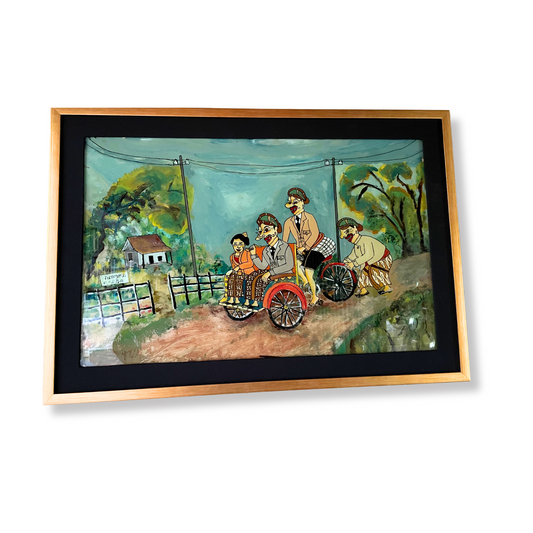 ANTIQUE HAND-PAINTED GLASS ART-  JAVANESE GLASS PAINTING
