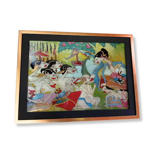 ANTIQUE HAND-PAINTED GLASS ART- JAVANESE GLASS PAINTING