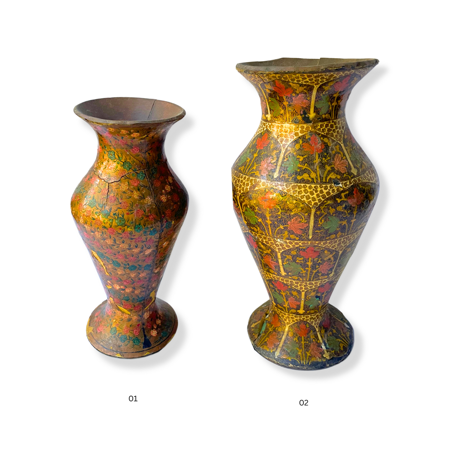 ANTIQUE PAIR KASHMIR papier-mâché VASES