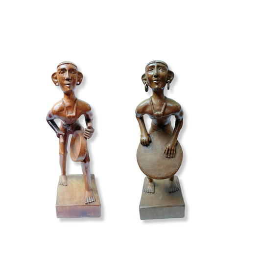 ANTIQUE COLLECTIBLES PAIR AFRICAN HAND CARVED WOOD STATUE