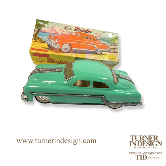 VINTAGE CLASSIC LIMITED REPRODUCTION MINISTER DELUXE MECHANICAL AND AUTOMATIC FRICTION TIN TOY CAR, MODEL OF THE 1954 PONTIAC