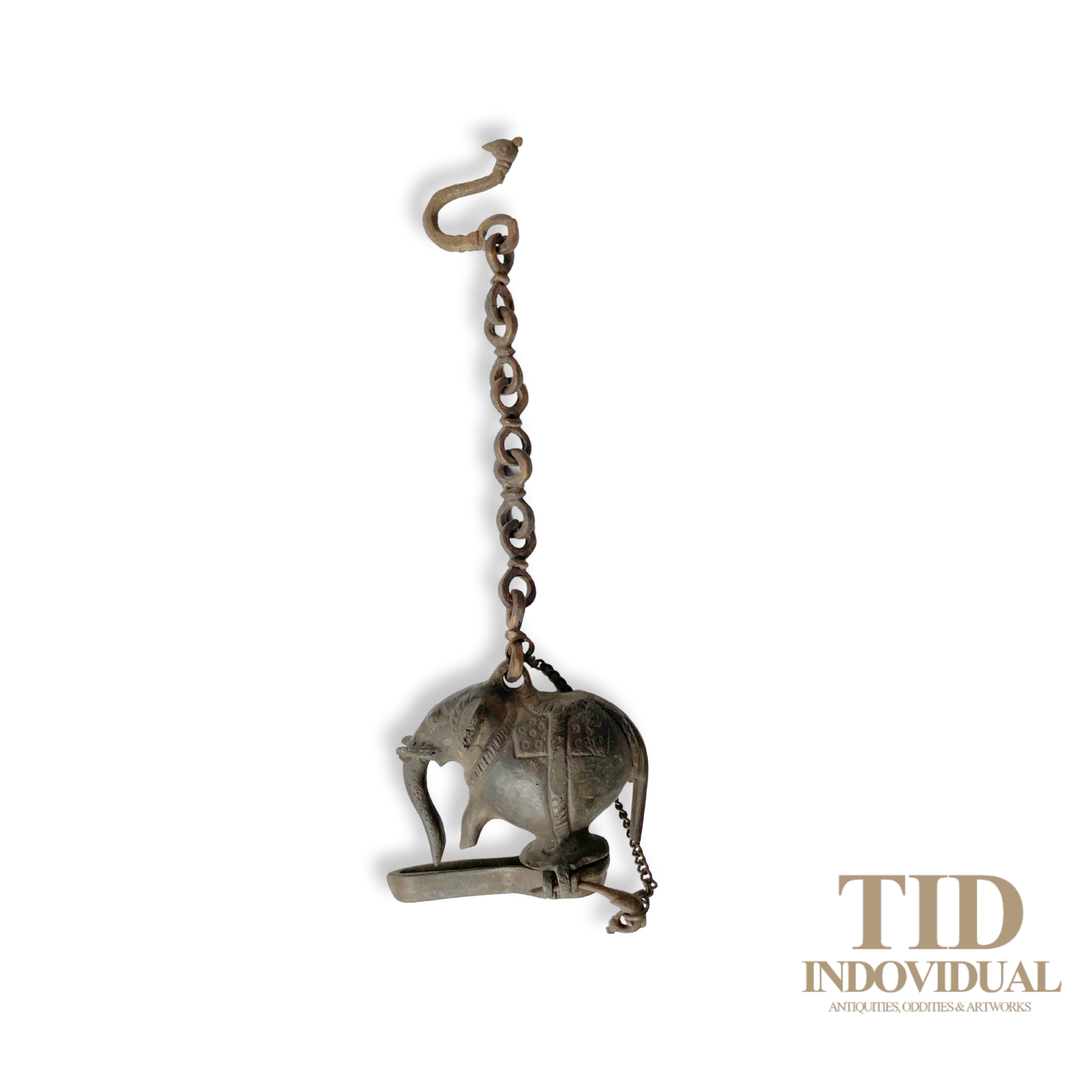 ANTIQUE DECORATIVE INDIAN ARTS BRASS DIYA- HANDICRAFT ELEPHANT SOLID BRASS HANGING OIL LIGHT LAMP