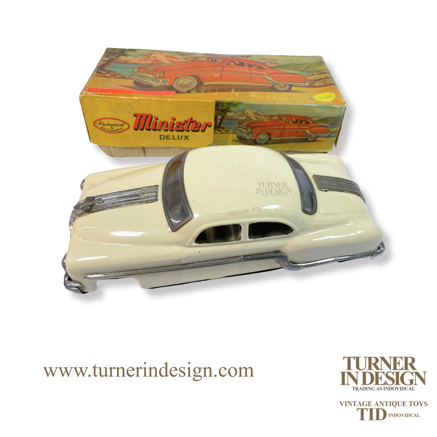 VINTAGE CLASSIC LIMITED REPRODUCTION MINISTER DELUXE MECHANICAL AND AUTOMATIC FRICTION TIN TOY CAR, MODEL OF THE 1954 PONTIAC