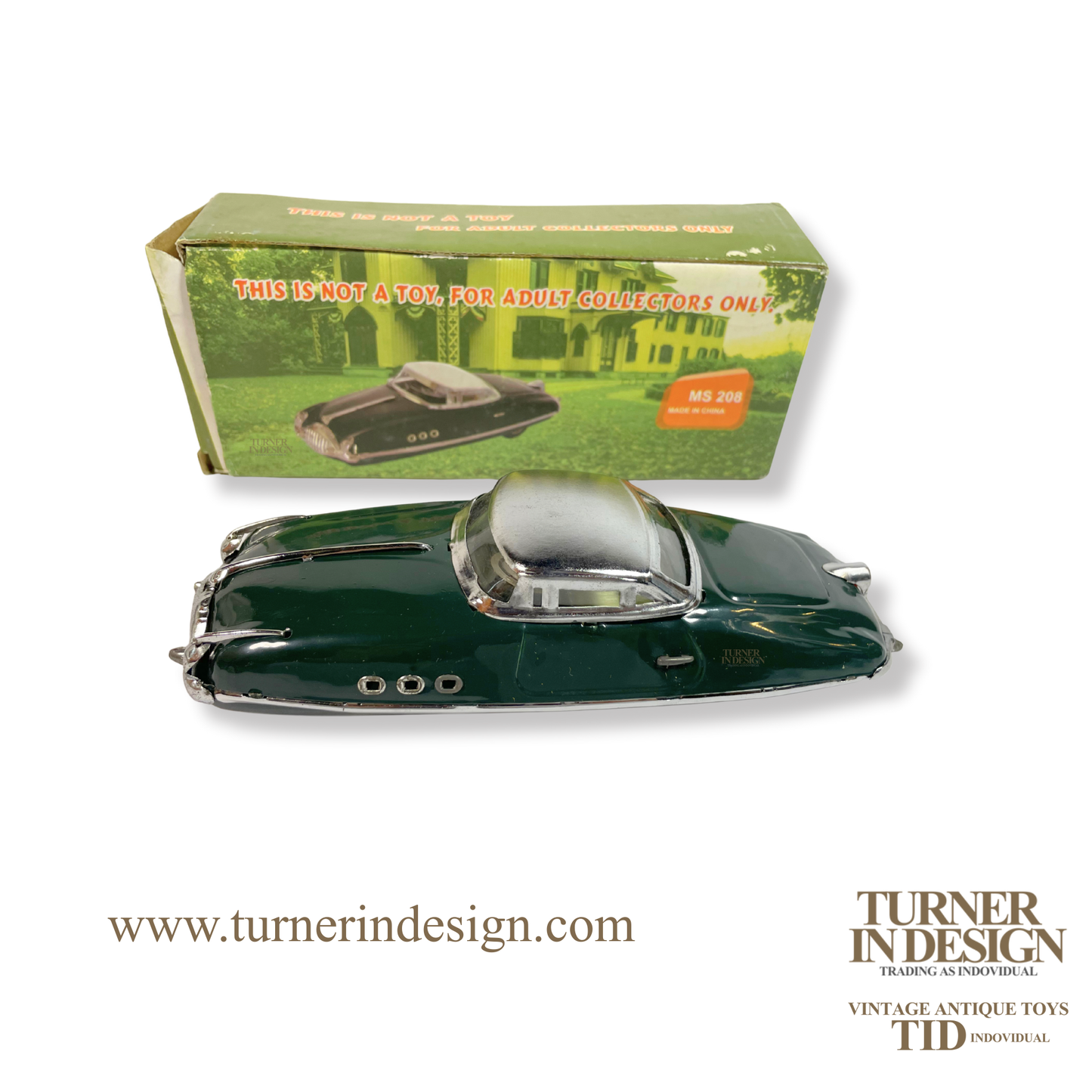 VINTAGE CLASSIC LIMITED REPRODUCTION MS- 208 FRICTION TIN TOY CAR, MODEL OF THE ICONIC 1950s SEDAN LIMOUSINE WITH FUTURISTIC DESIGN.