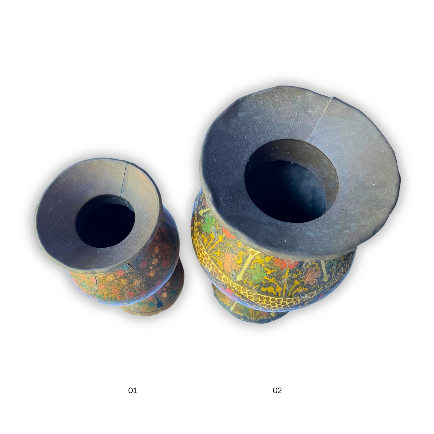 ANTIQUE PAIR KASHMIR papier-mâché VASES