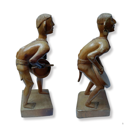 ANTIQUE COLLECTIBLES PAIR AFRICAN HAND CARVED WOOD STATUE