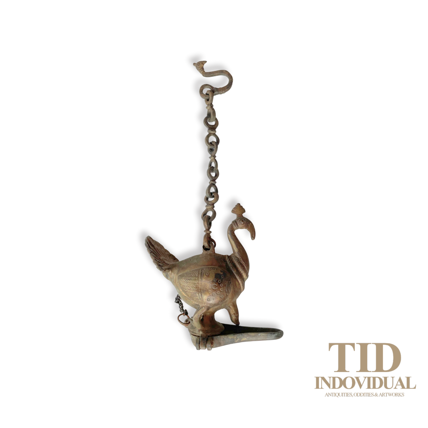 ANTIQUE DECORATIVE INDIAN ARTS BRASS DIYA- HANDICRAFT PEACOCK SOLID BRASS HANGING OIL LIGHT LAMP