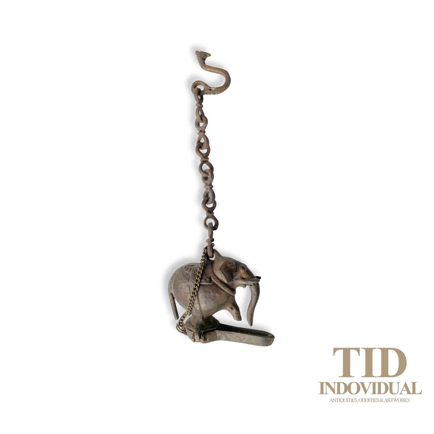 ANTIQUE DECORATIVE INDIAN ARTS BRASS DIYA- HANDICRAFT ELEPHANT SOLID BRASS HANGING OIL LIGHT LAMP