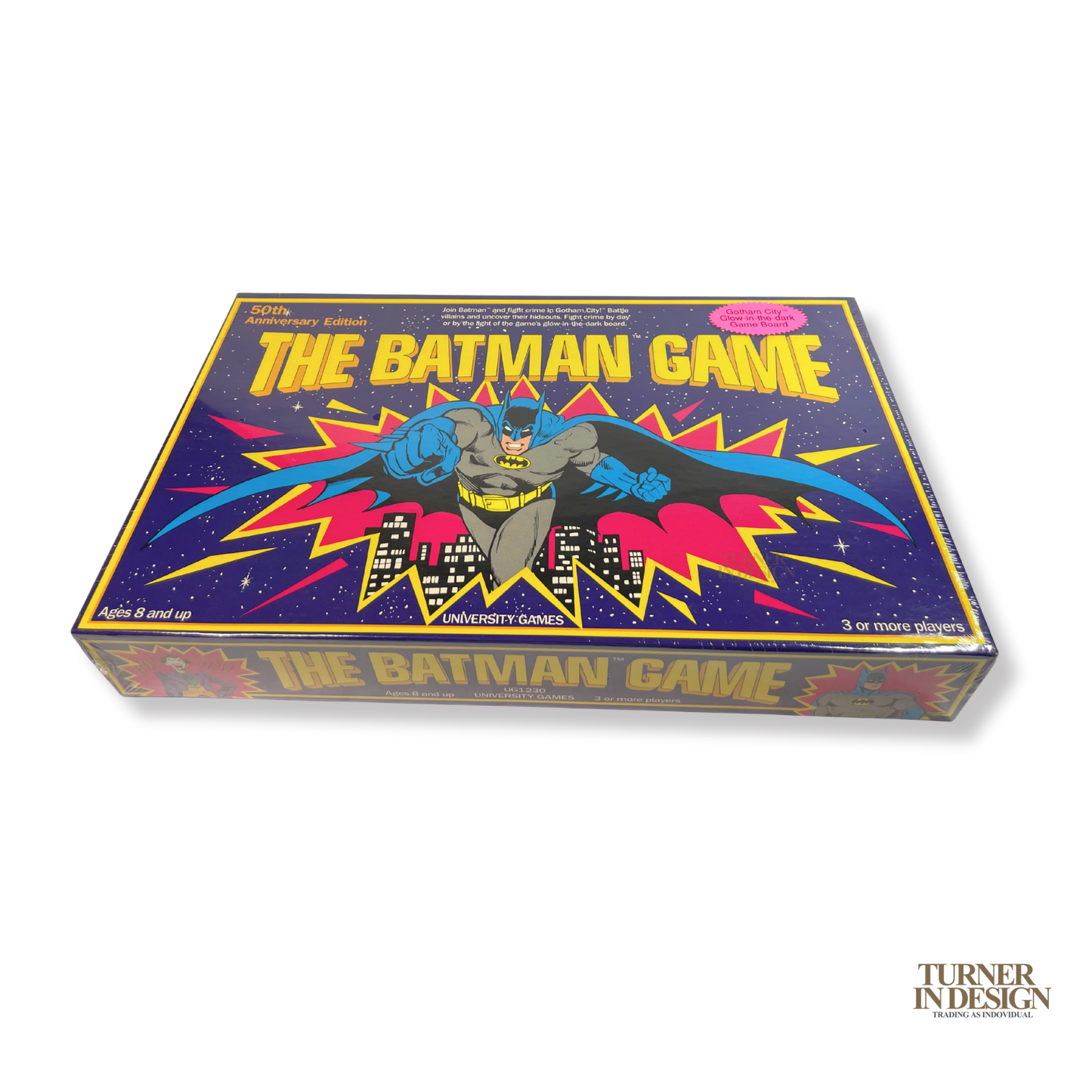 Front view of factory-sealed 1989 Batman 50th Anniversary Board Game in original shrink wrap.
