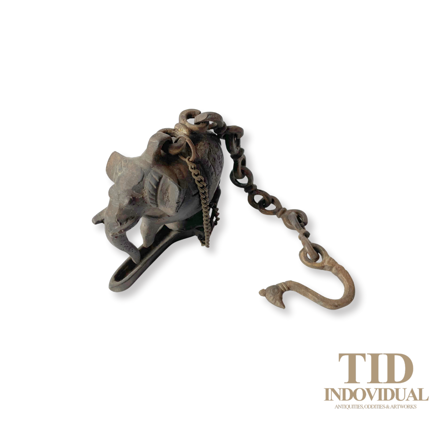 ANTIQUE DECORATIVE INDIAN ARTS BRASS DIYA- HANDICRAFT ELEPHANT SOLID BRASS HANGING OIL LIGHT LAMP