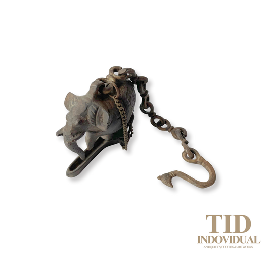 ANTIQUE DECORATIVE INDIAN ARTS BRASS DIYA- HANDICRAFT ELEPHANT SOLID BRASS HANGING OIL LIGHT LAMP