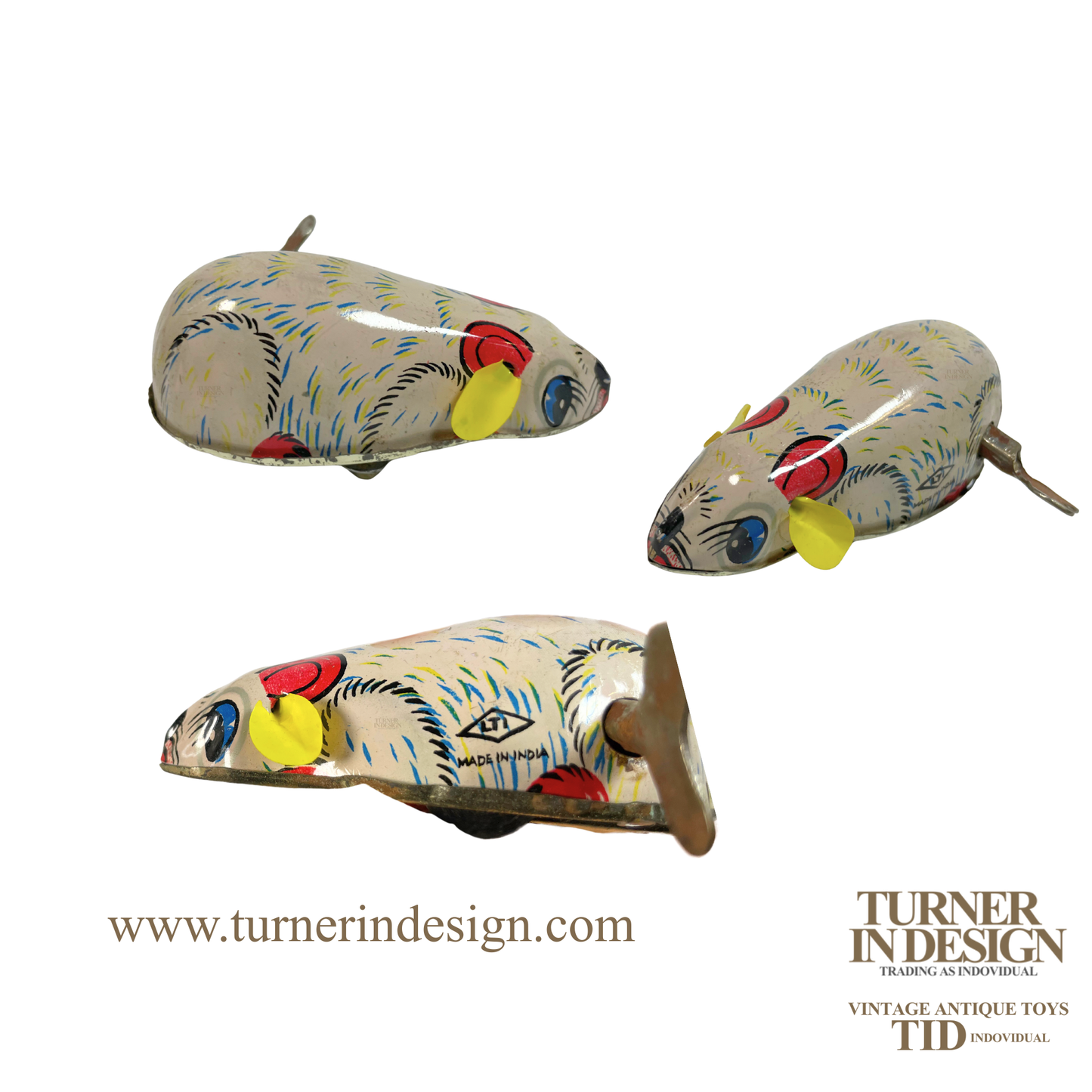 VINTAGE MECHANICAL WIND-UP TIN LITHO TOY "LUCKY MOUSE" FEATURING CLASSIC CLOCKWORK DESIGN