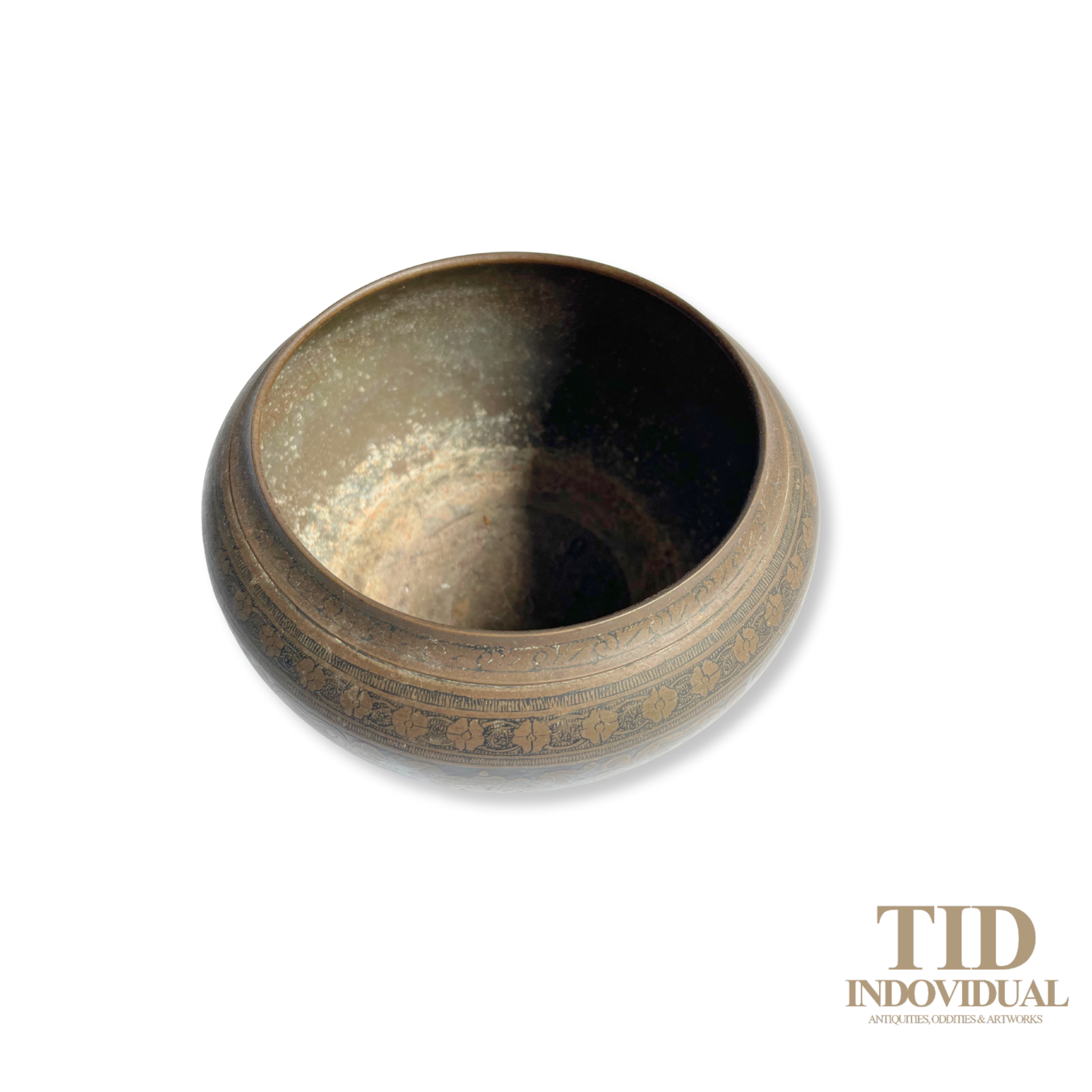 Rare Antique Niello Work Brass Planter with Red Enamel Highlights