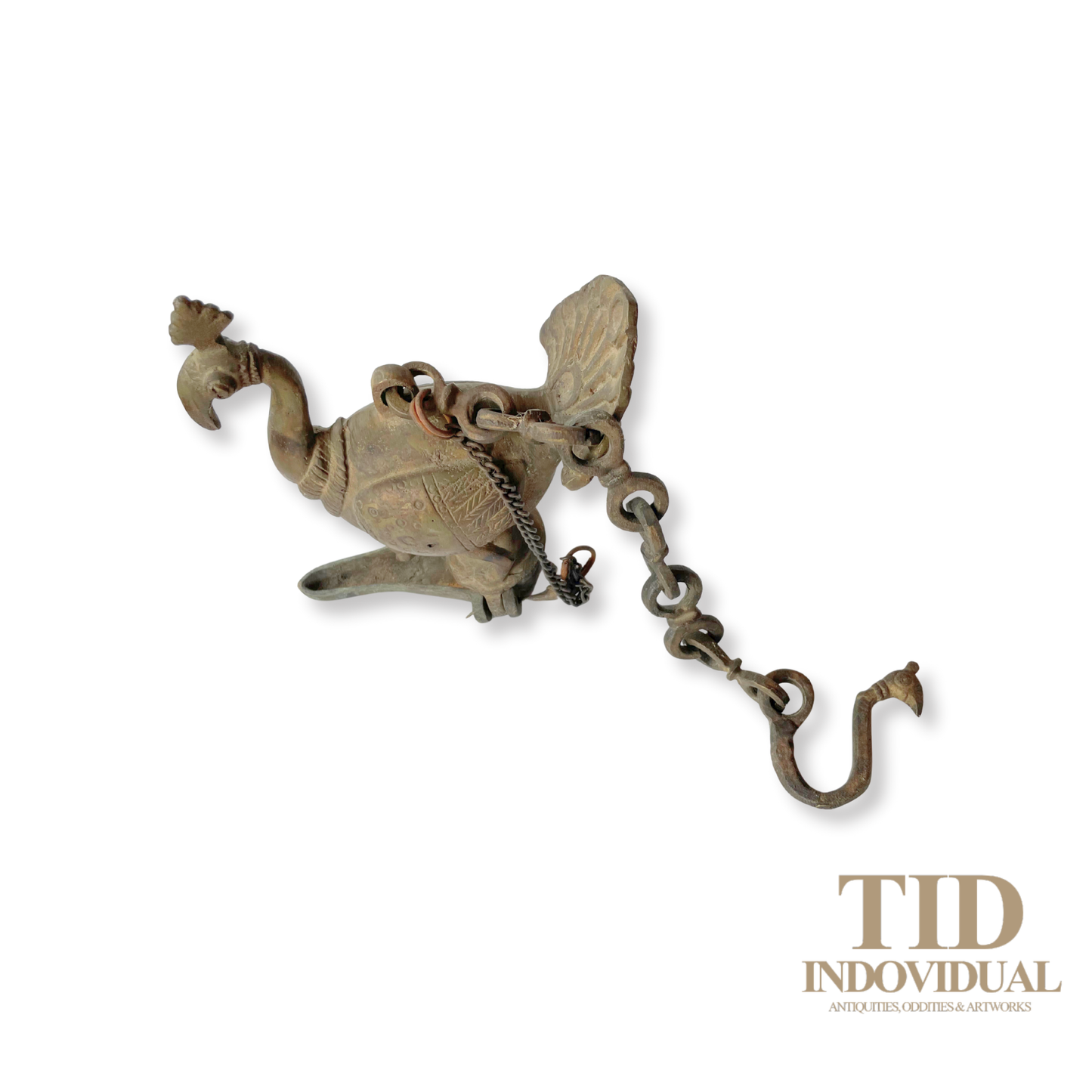 ANTIQUE DECORATIVE INDIAN ARTS BRASS DIYA- HANDICRAFT PEACOCK SOLID BRASS HANGING OIL LIGHT LAMP