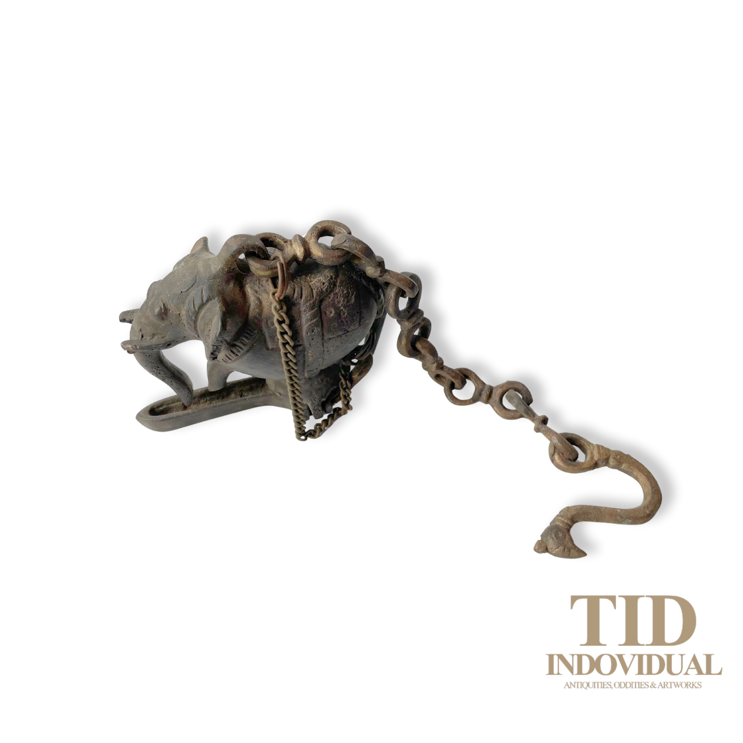 ANTIQUE DECORATIVE INDIAN ARTS BRASS DIYA- HANDICRAFT ELEPHANT SOLID BRASS HANGING OIL LIGHT LAMP