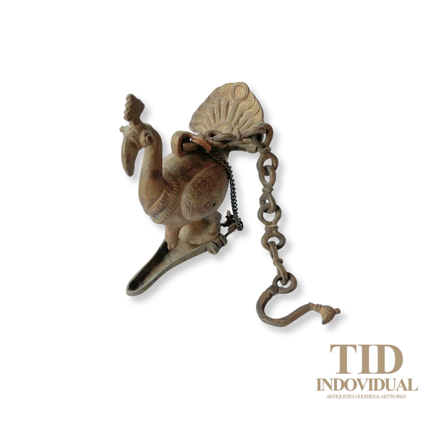 ANTIQUE DECORATIVE INDIAN ARTS BRASS DIYA- HANDICRAFT PEACOCK SOLID BRASS HANGING OIL LIGHT LAMP