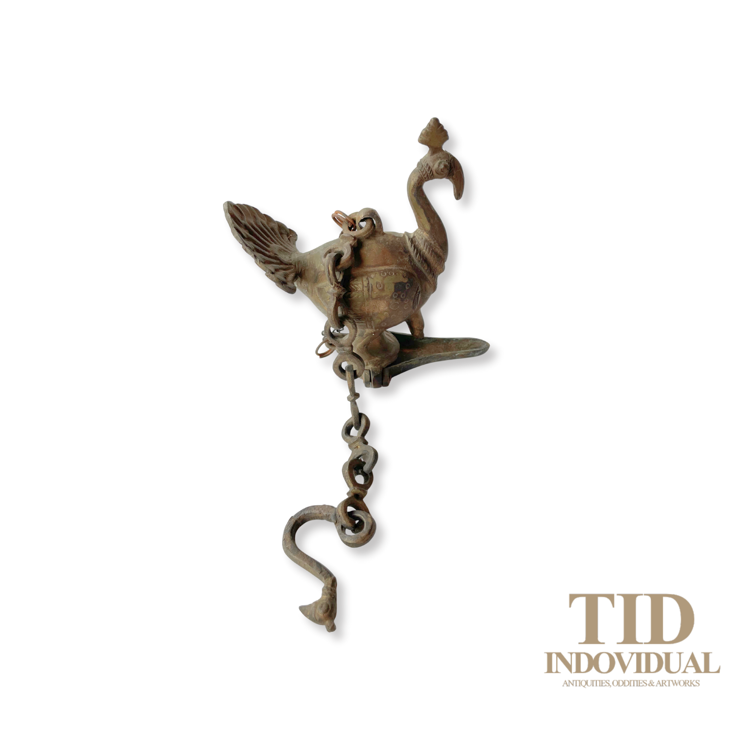 ANTIQUE DECORATIVE INDIAN ARTS BRASS DIYA- HANDICRAFT PEACOCK SOLID BRASS HANGING OIL LIGHT LAMP