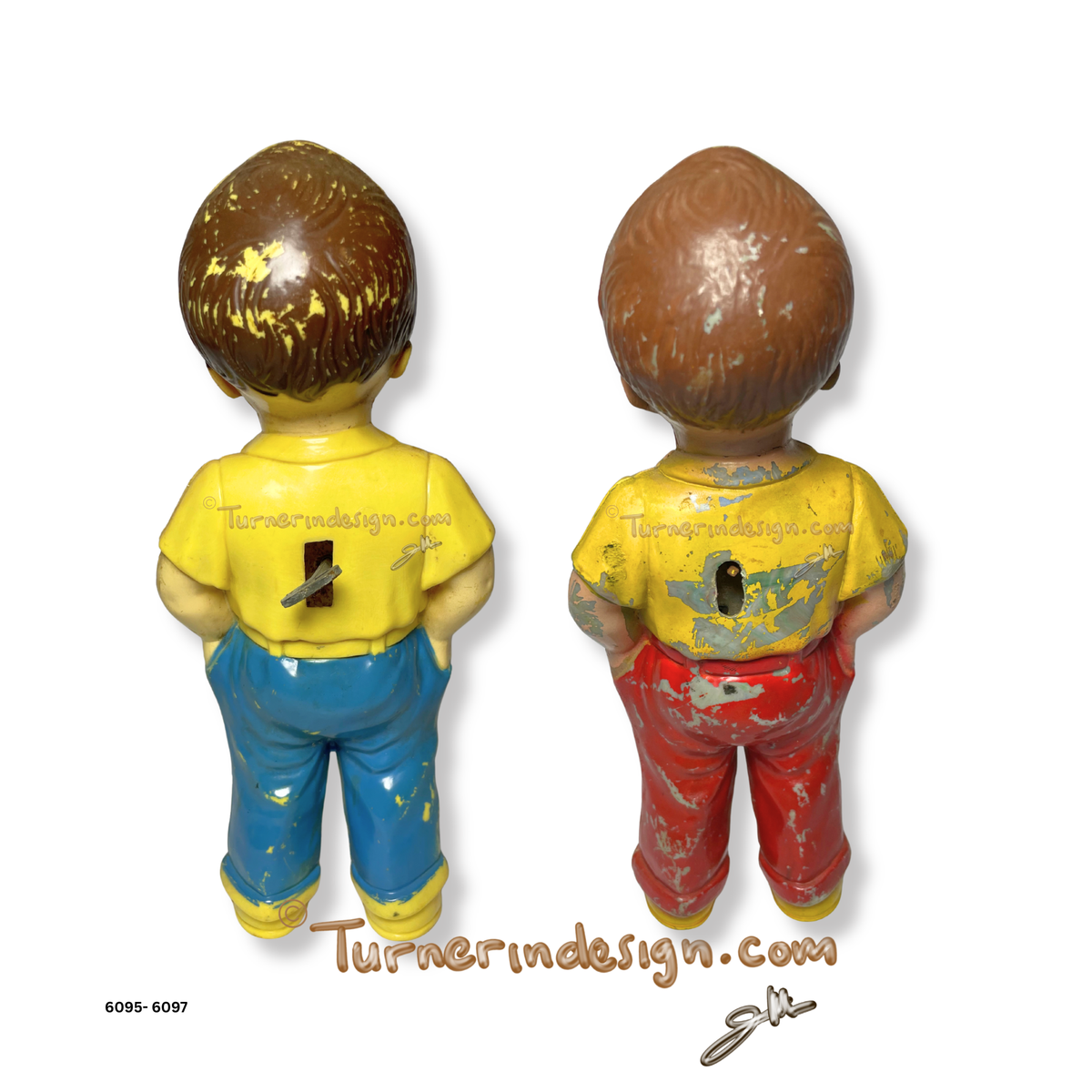 Vintage 1950s Irwin Plastics "Georgie The Whistling Boy" Toy Figures – Pair Set (Blue & Red Pants)