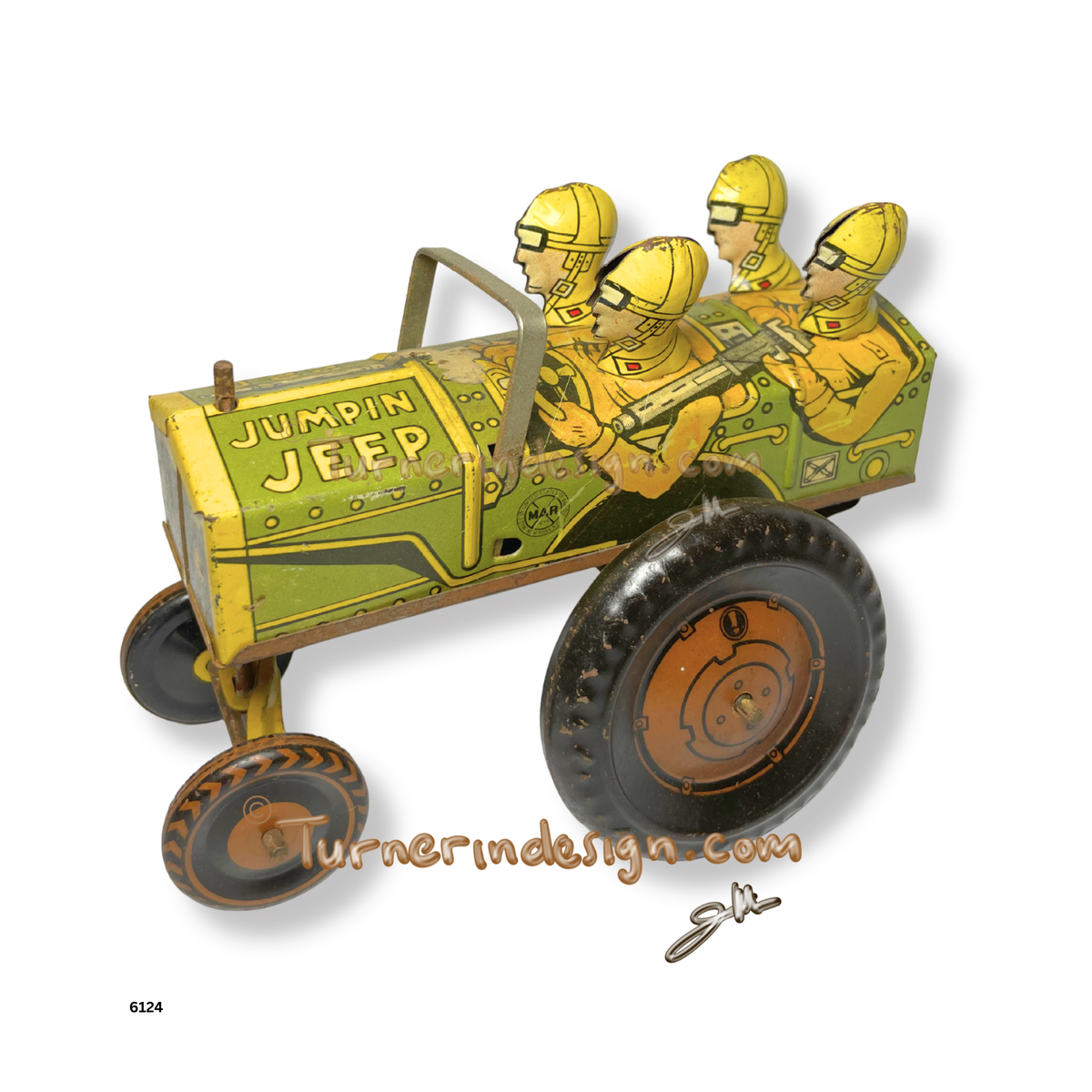 Rare Vintage 1940s Louis Marx "Jumpin' Jeep" Tin Litho Mechanical Wind-Up Toy | Made in USA