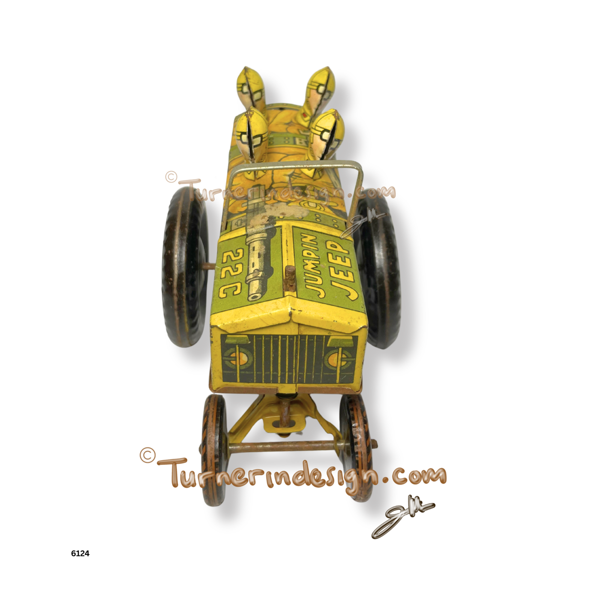 Rare Vintage 1940s Louis Marx "Jumpin' Jeep" Tin Litho Mechanical Wind-Up Toy | Made in USA